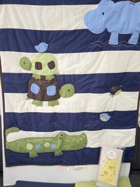 Pond Creatures Navy and White Striped baby crib bedding set new see details